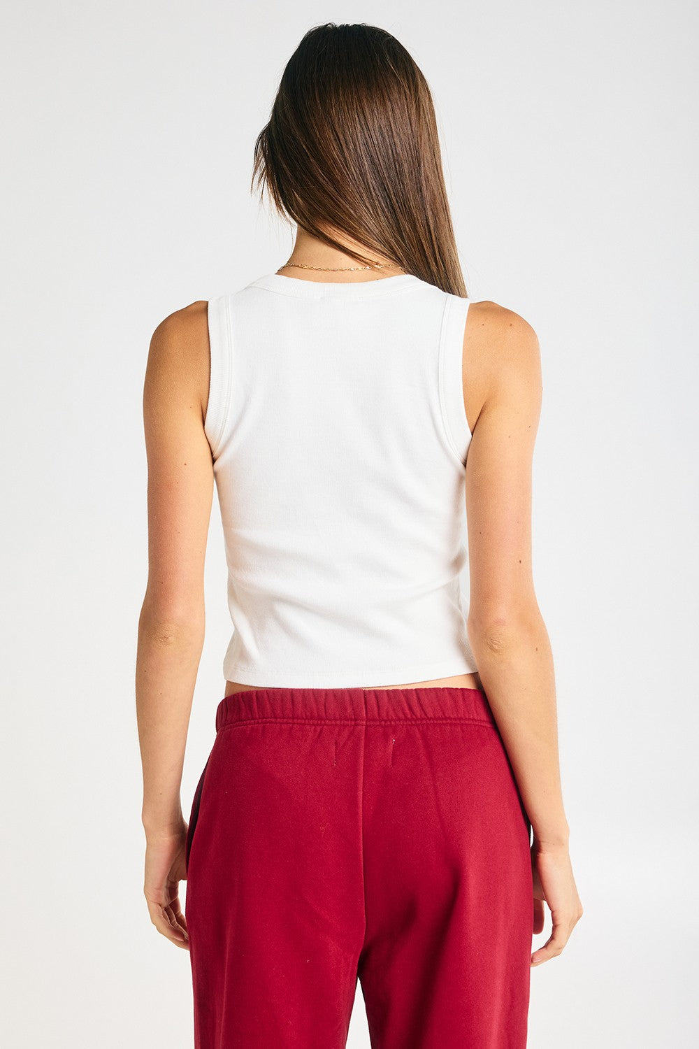 'Arkansas' Embroidered Ribbed Tank Top - White