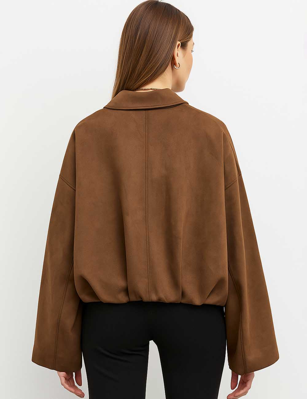 Faux Suede Bomber Jacket - Mocha