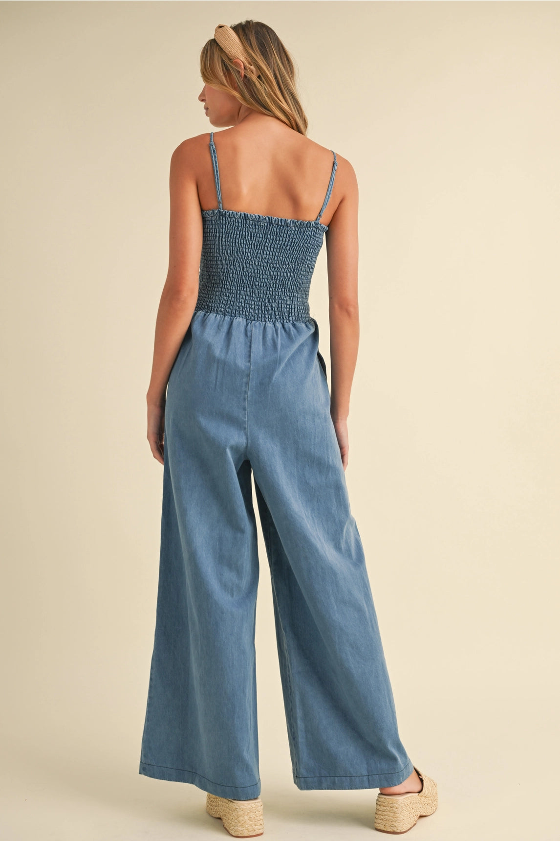 Becca Smocked Denim Jumpsuit
