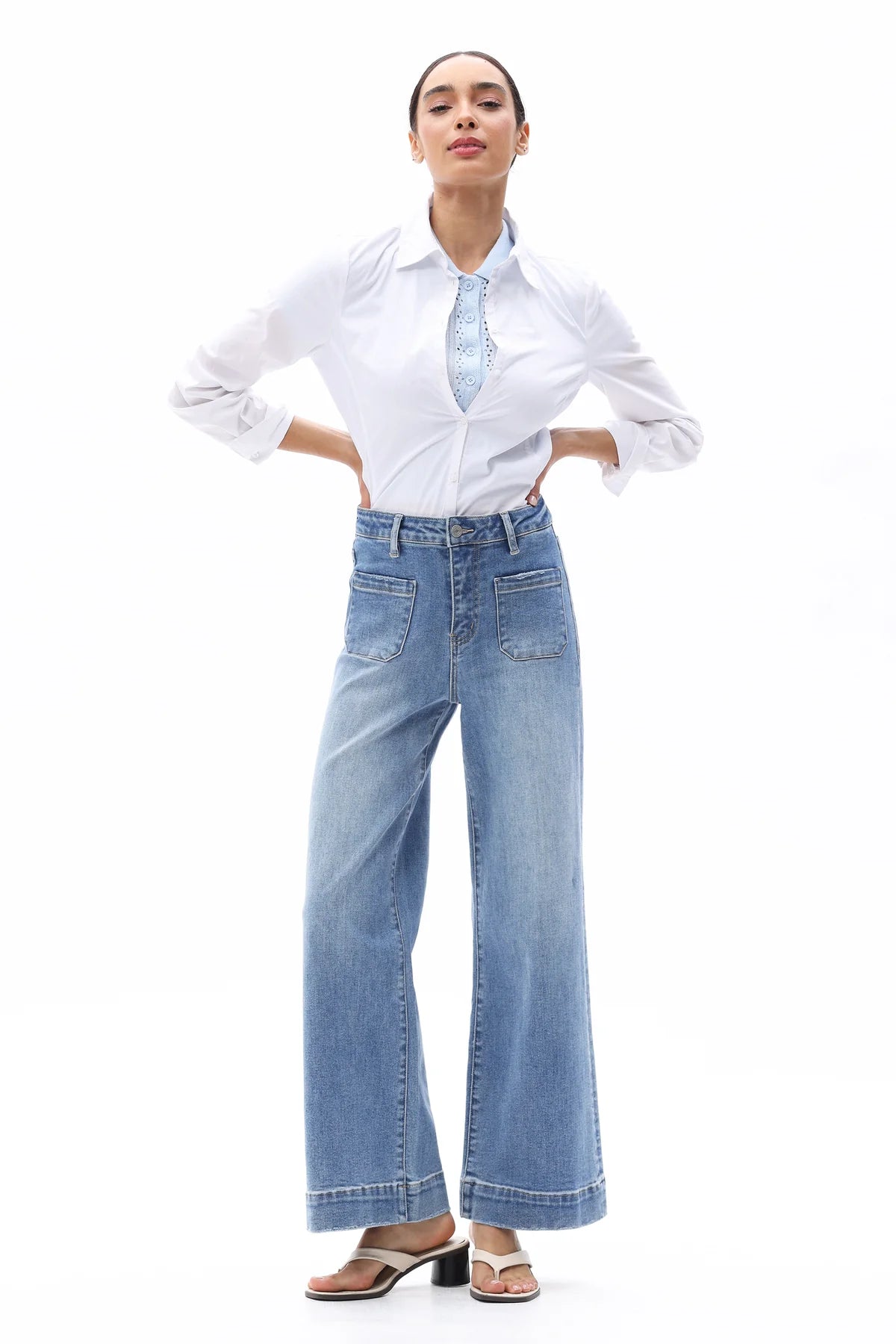 High Rise Wide Leg Jeans - Medium Blue