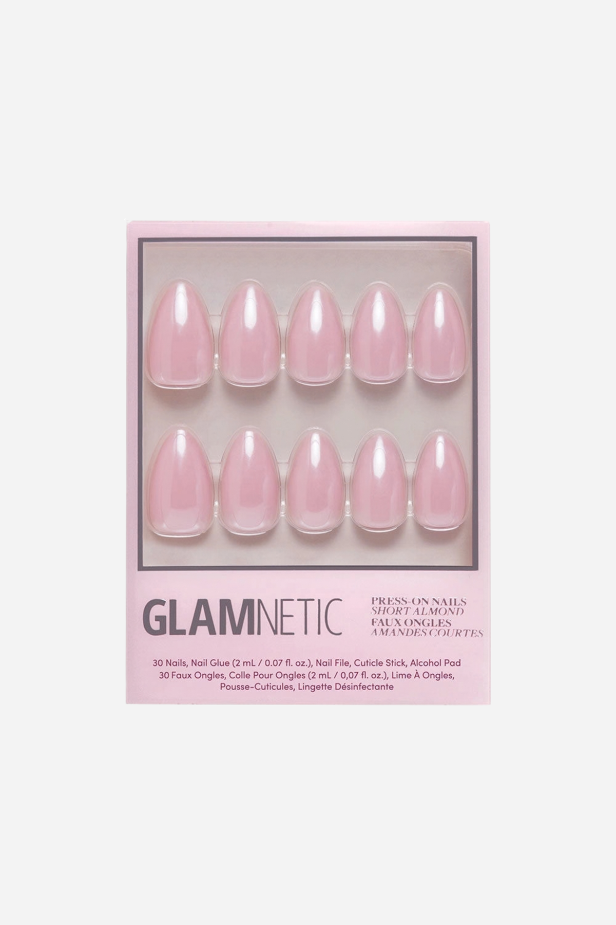 Glamnetic - Press-on Nails Short Almond Pink Chrome Finish - First Kiss