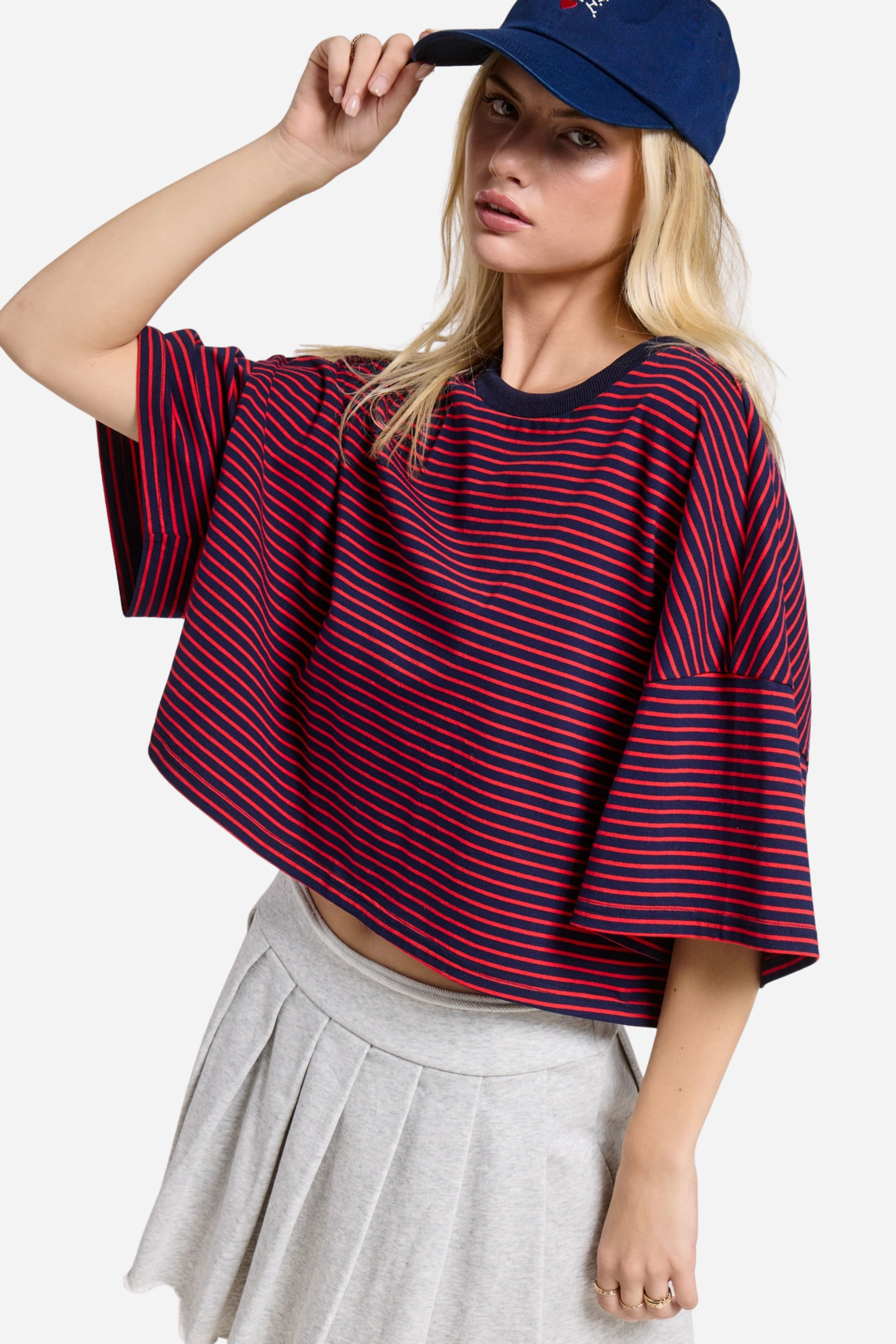 Striped Oversized Tee - Red