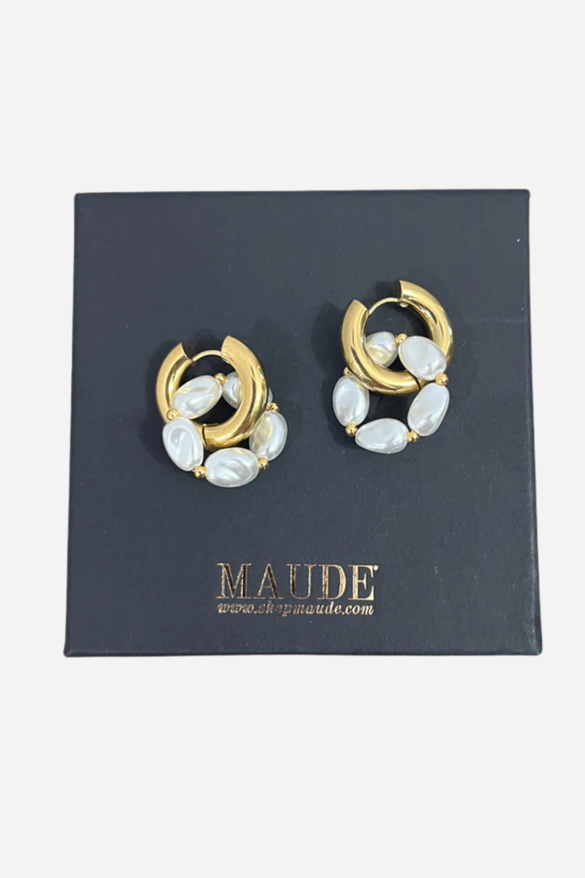 18K Double Hoop Pearl Earrings