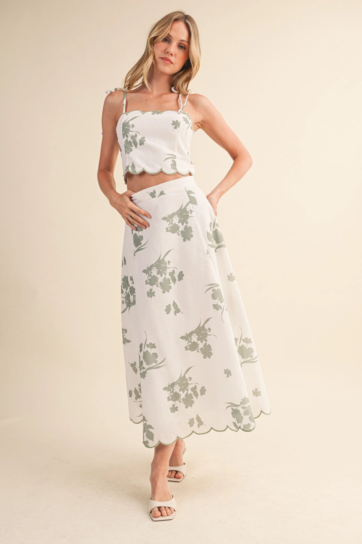 Scalloped Skirt Set - Floral Sage