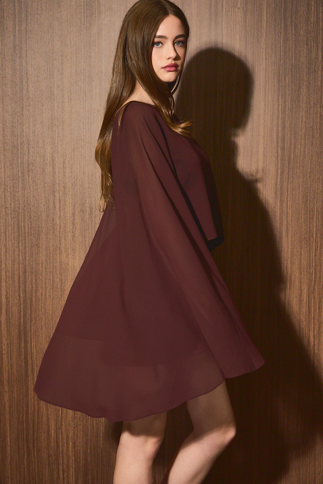 Cape Chiffon Romper - Chocolate