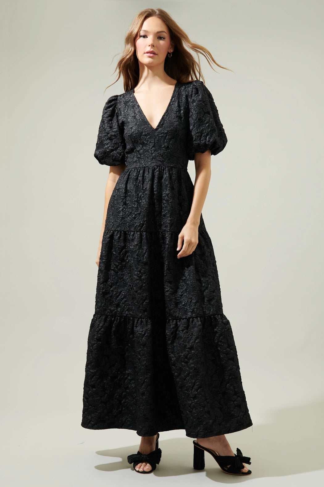 Arielle Jacquard Maxi Dress - Black
