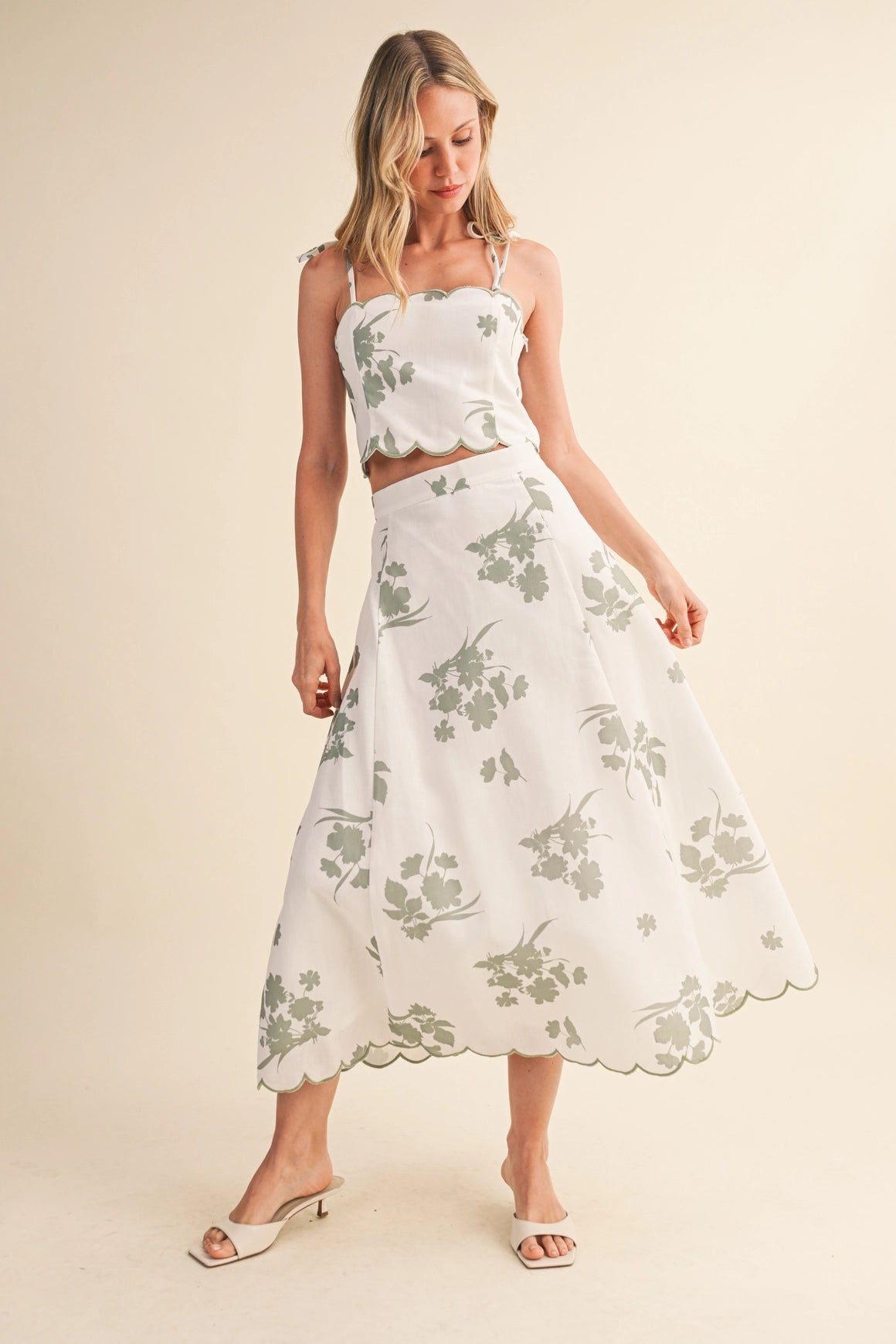 Scalloped Skirt Set - Floral Sage