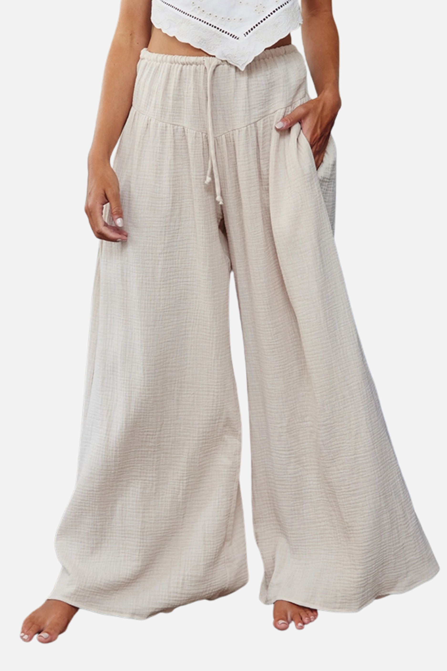 Wide Leg Gauze Pants - Natural