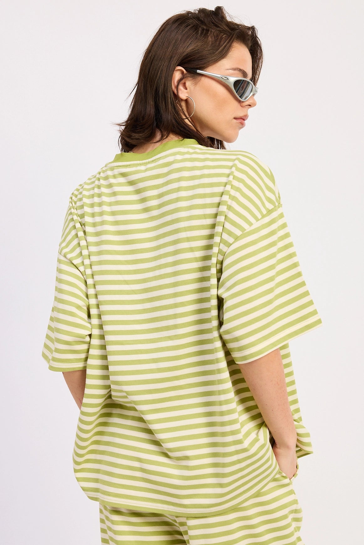 Stripe Oversized Basic Tee - Lime Stripe