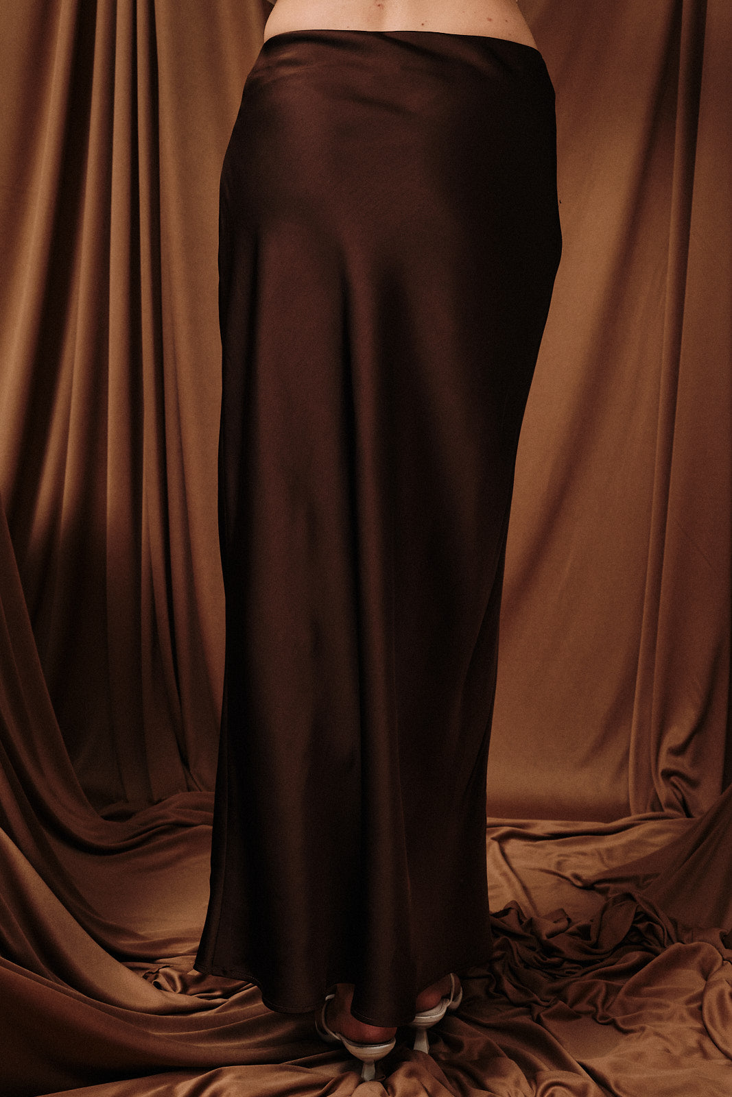 Satin Maxi Skirt - Brown