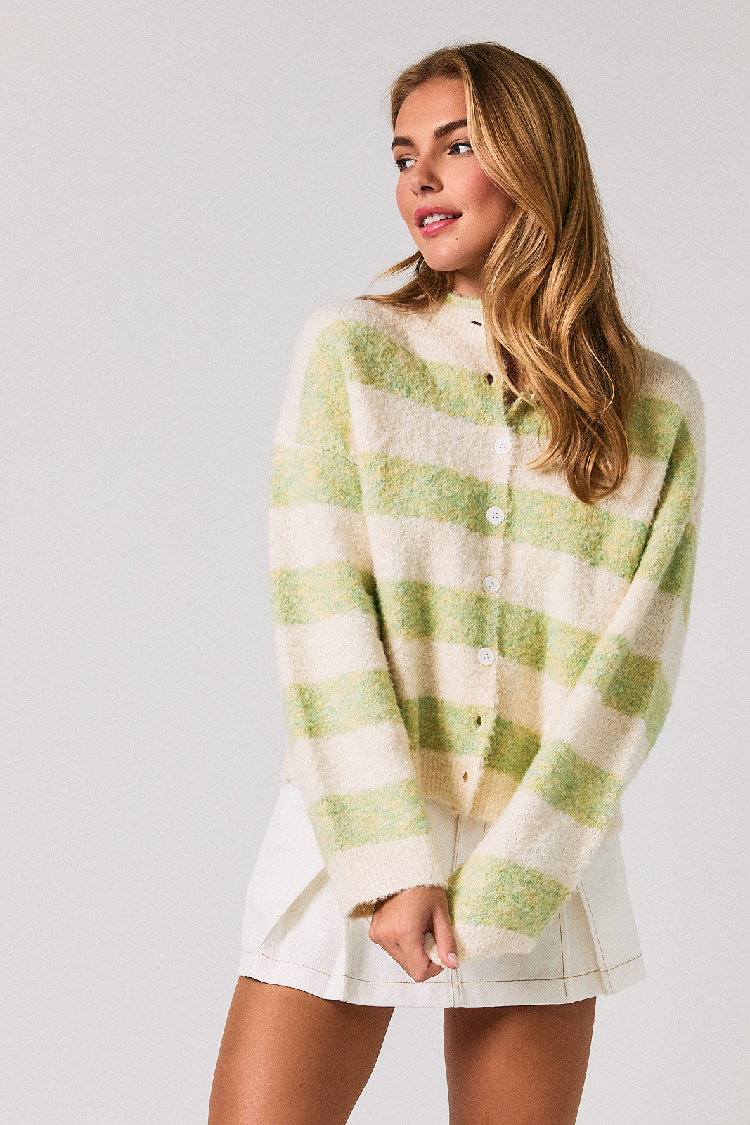 Striped Knit Cardigan - Green