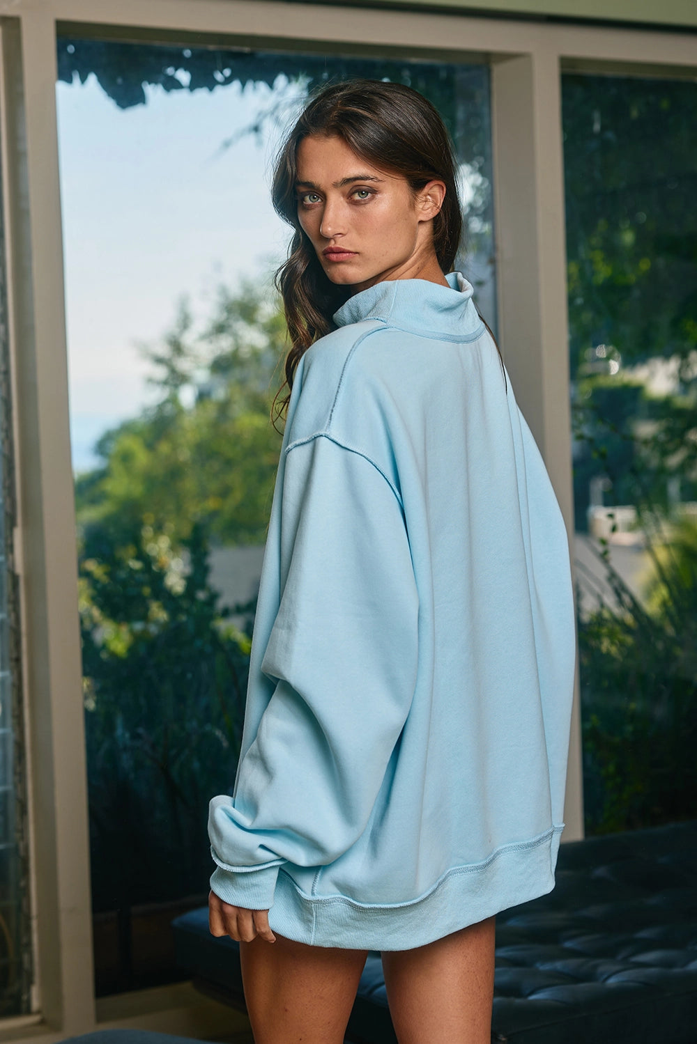 Reversible Mock Neck Sweatshirt - Light Blue