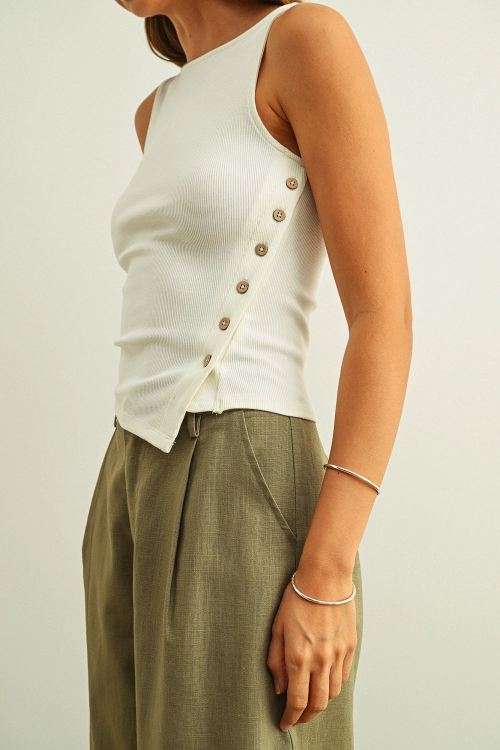 Buttoned Tank Top - White