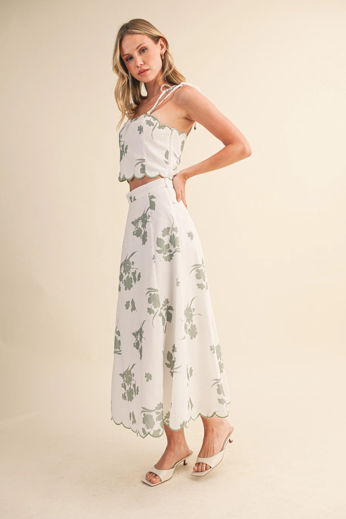 Scalloped Skirt Set - Floral Sage
