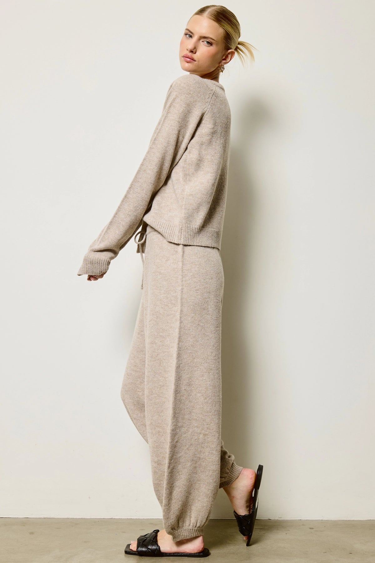 Knit Cardigan Matching Set - Latte