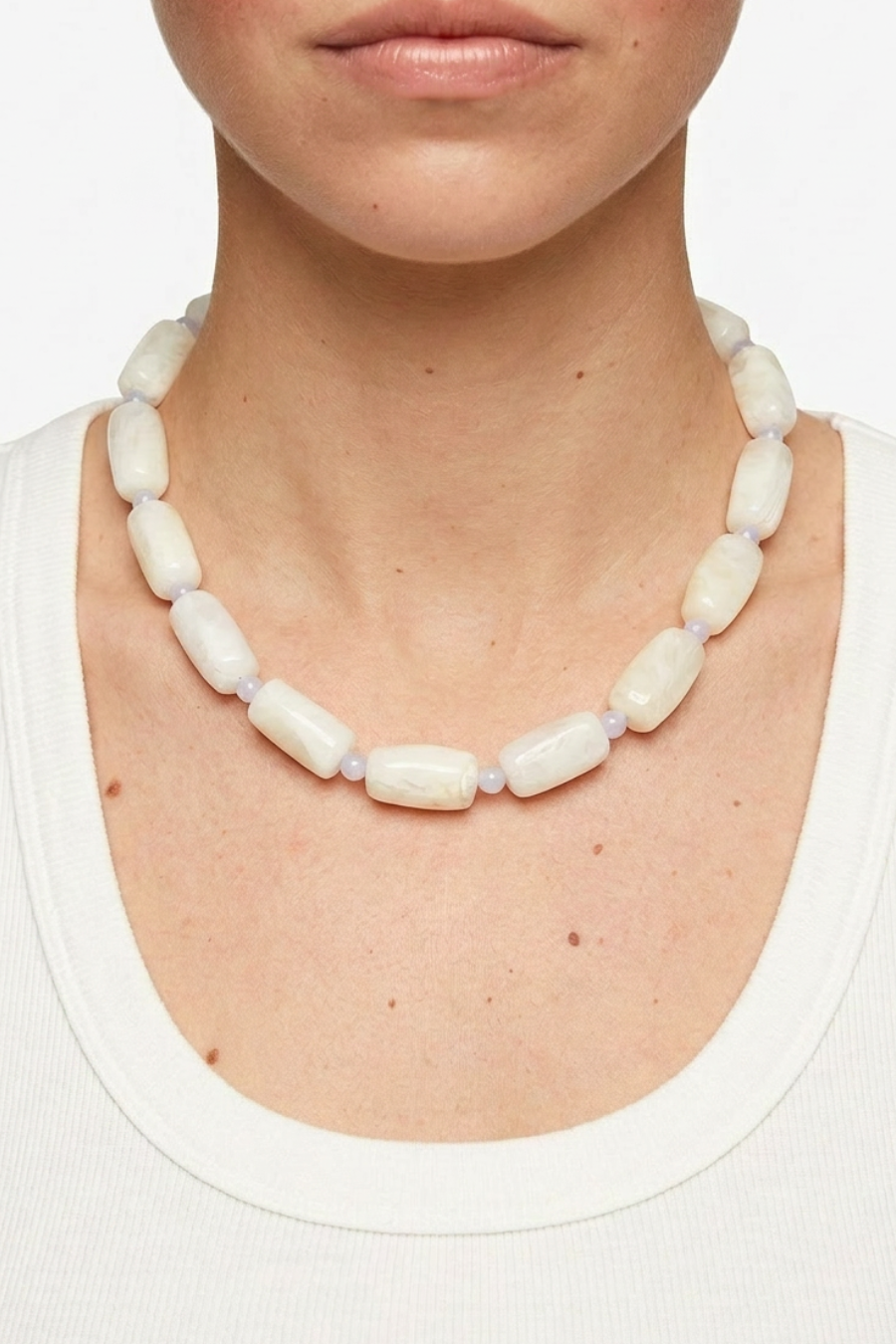 Rectangular Beaded Statement Necklace - Ivory