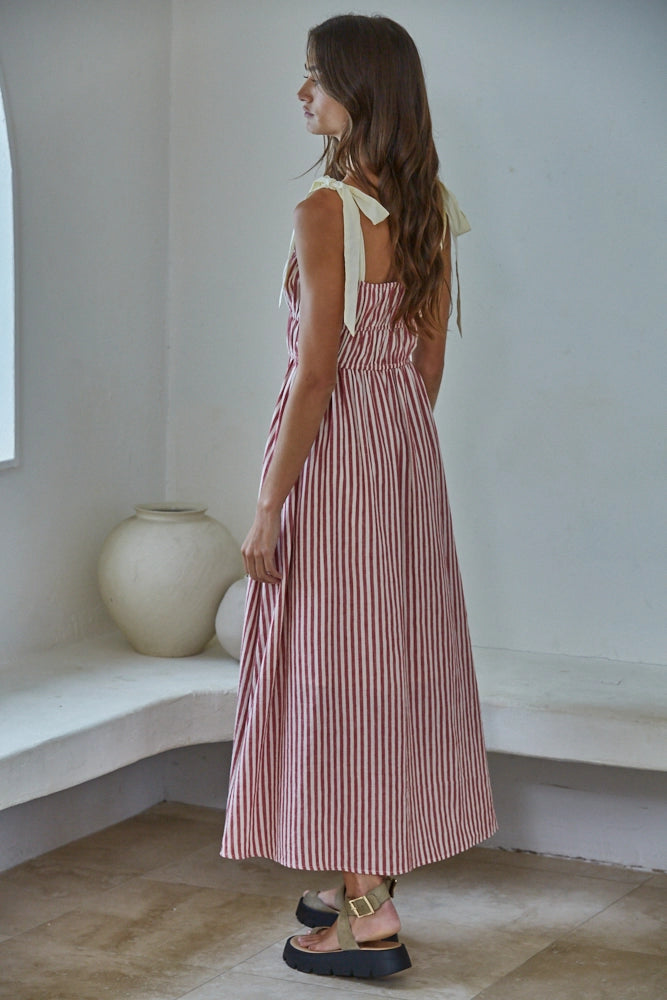 Striped Midi Dress - Red
