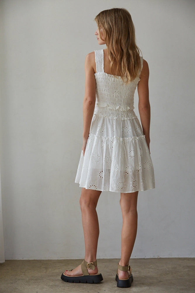 Cotton Eyelet Smocked Mini Dress