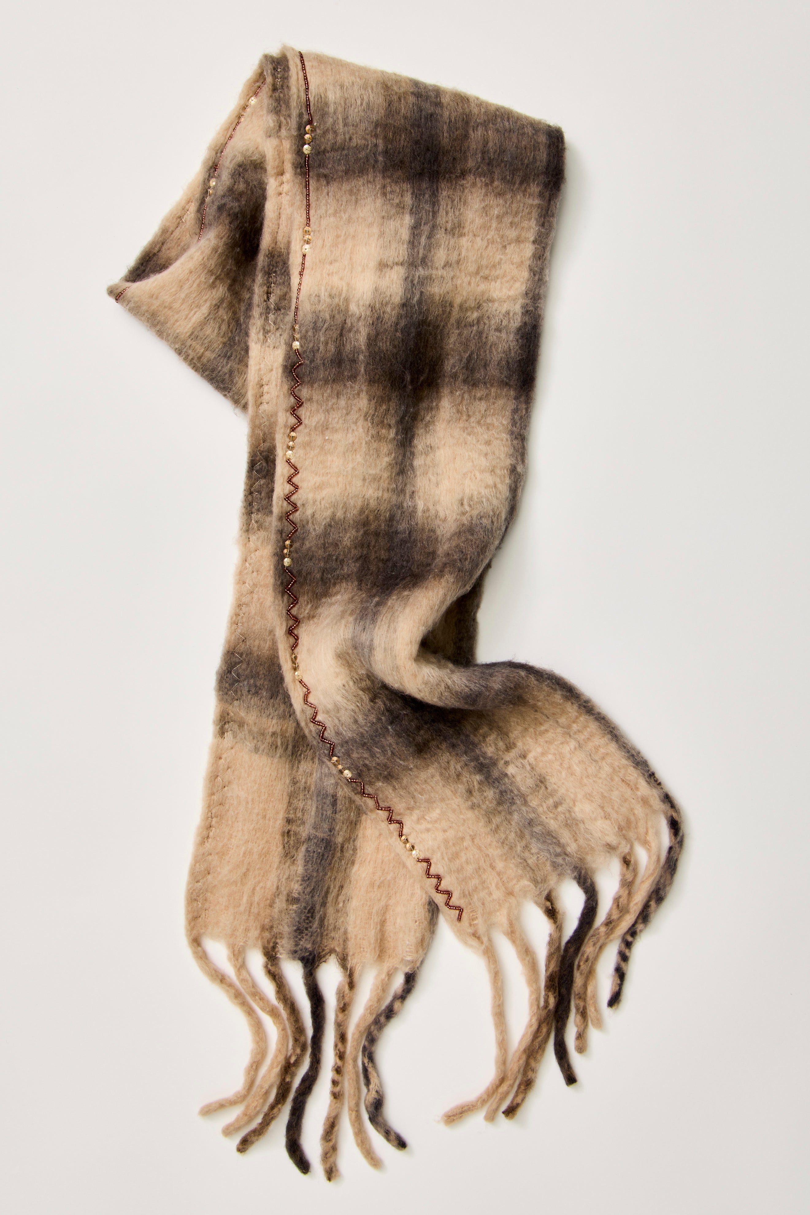 Free People - Highland Plaid Skinny Scarf - Neutral Combo