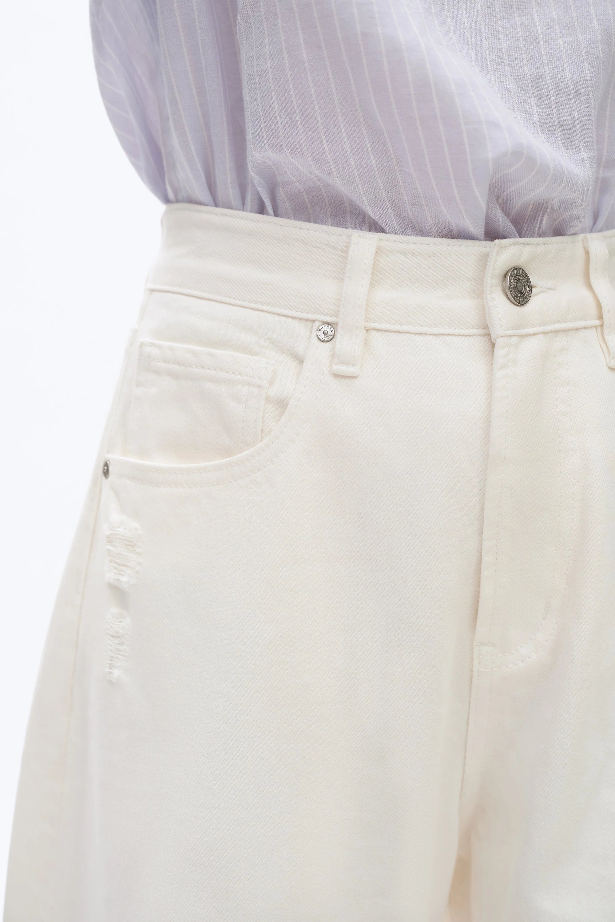 Frayed Hem Barrel Jeans - White