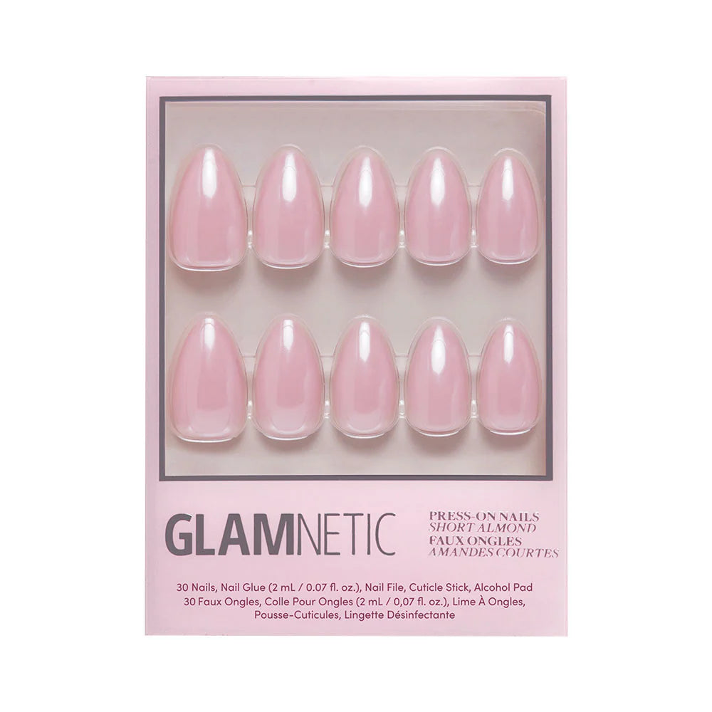 Glamnetic - Press-on Nails Short Almond Pink Chrome Finish - First Kiss
