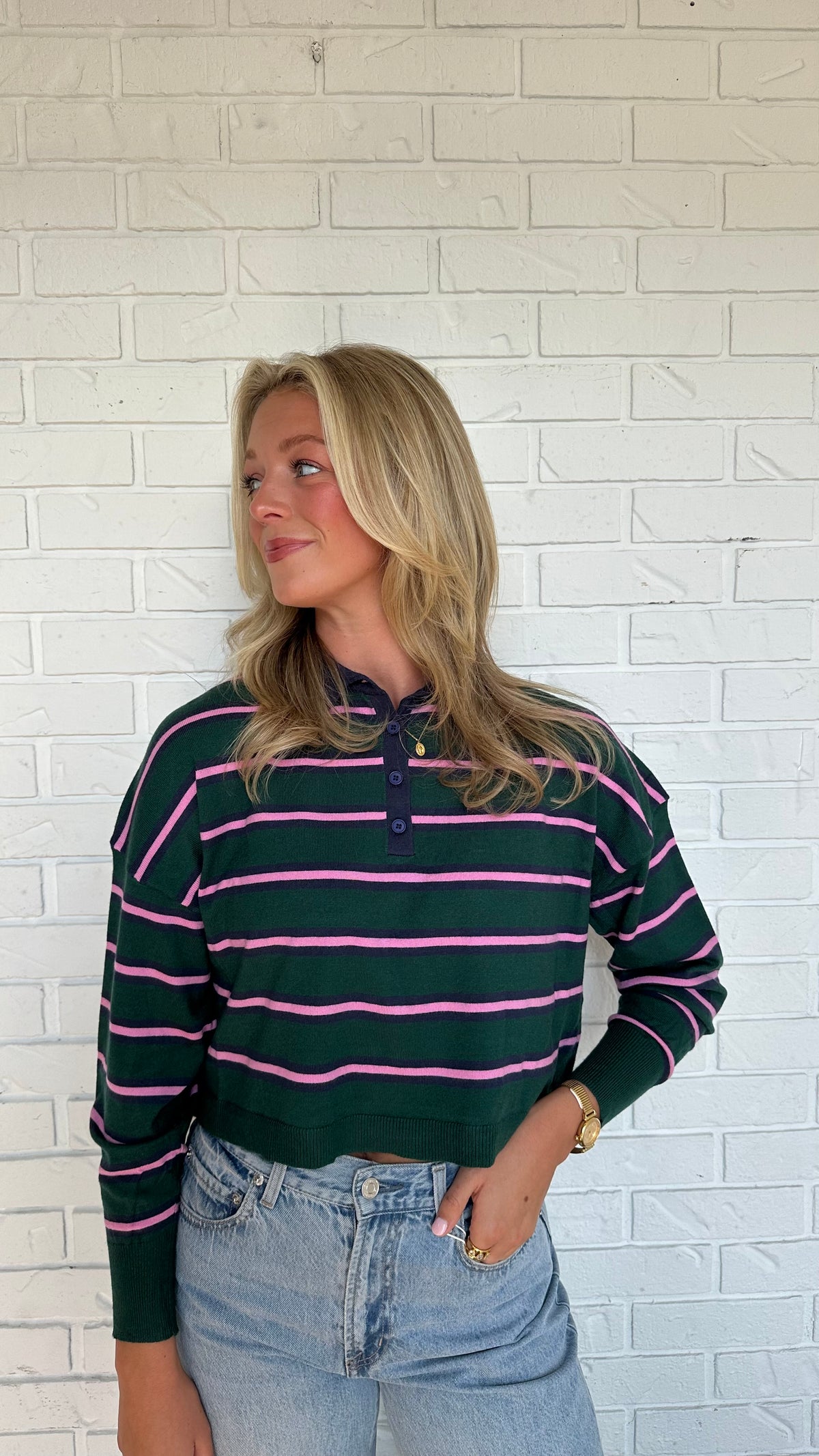 Elbrus Striped Polo Sweater - Green
