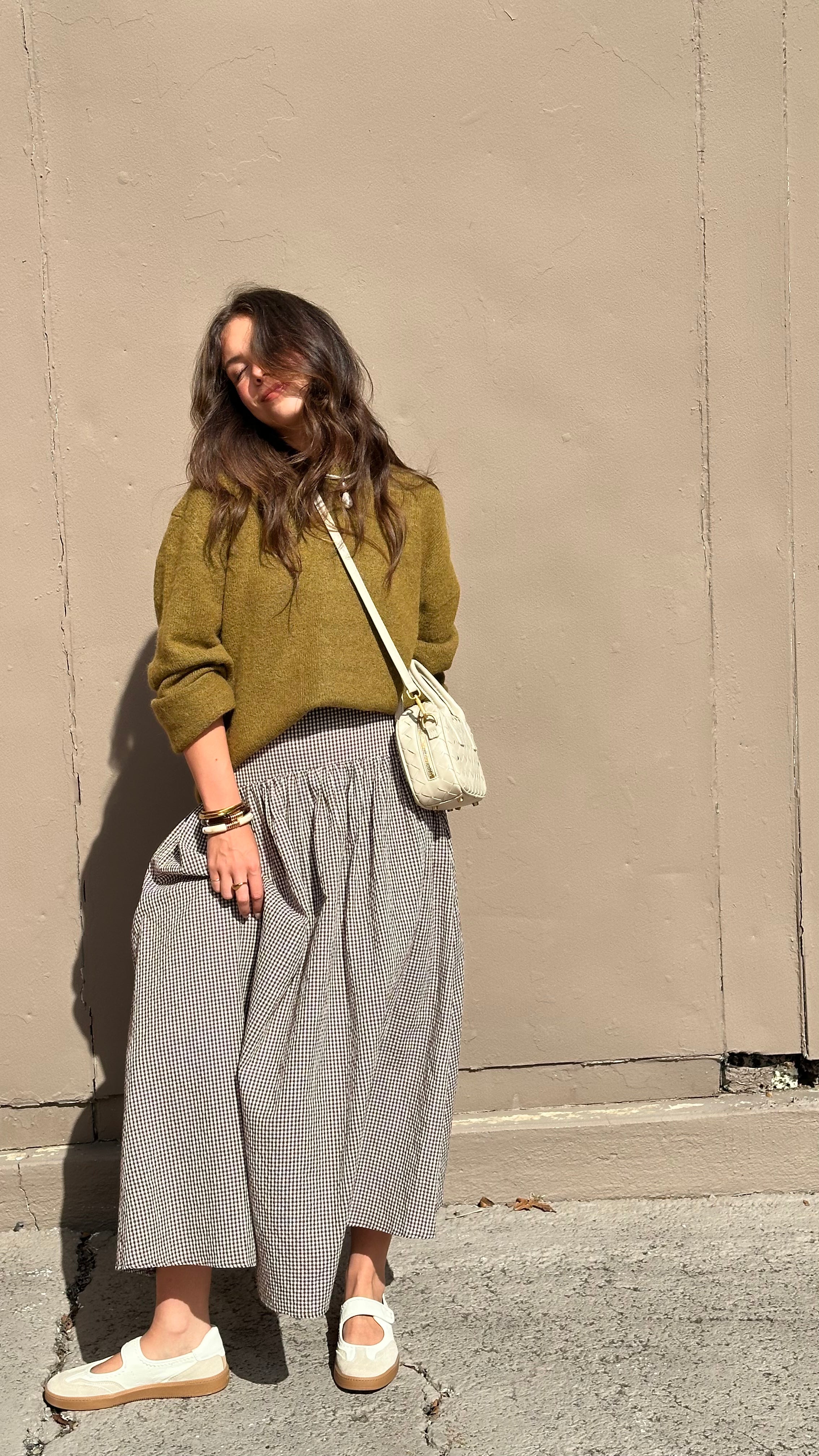 Gingham Midi Skirt - Brown