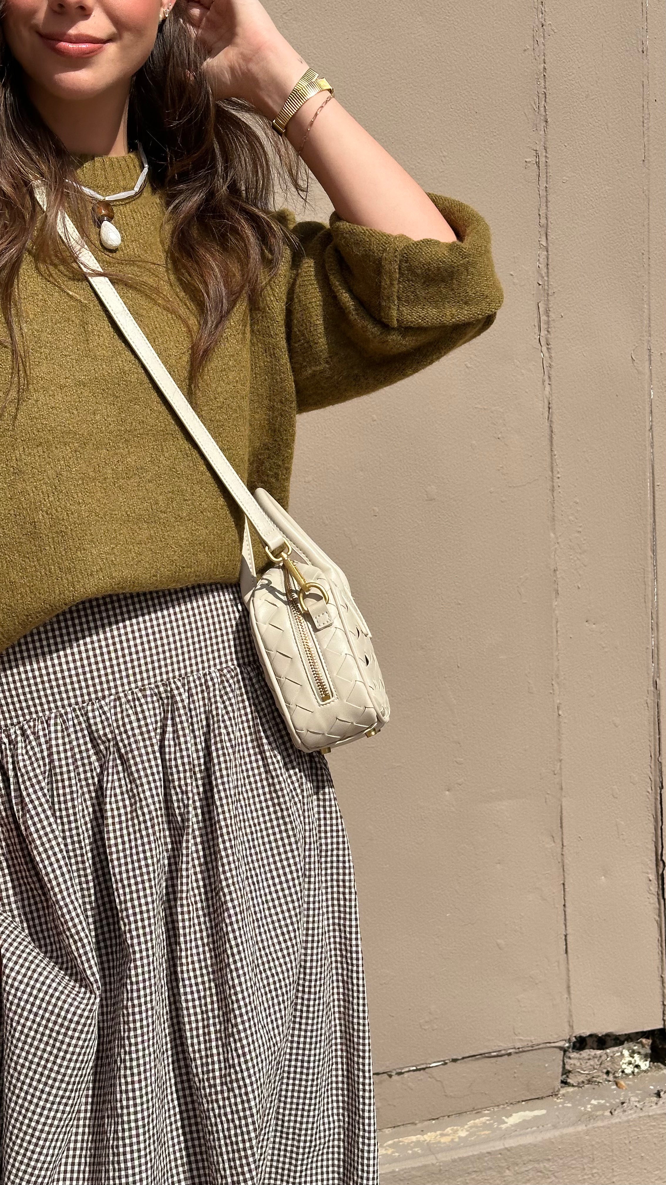 Gingham Midi Skirt - Brown