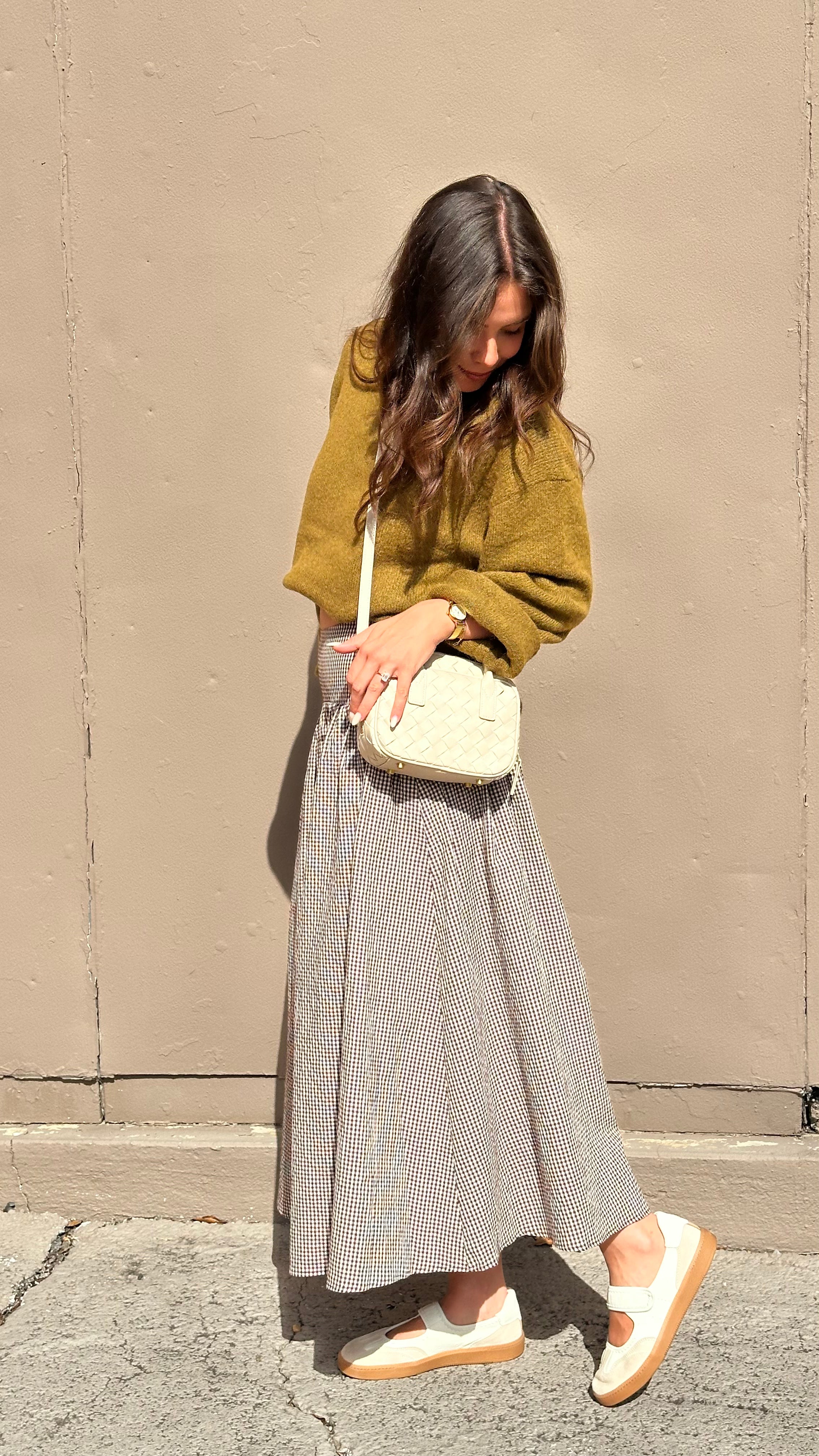 Gingham Midi Skirt - Brown
