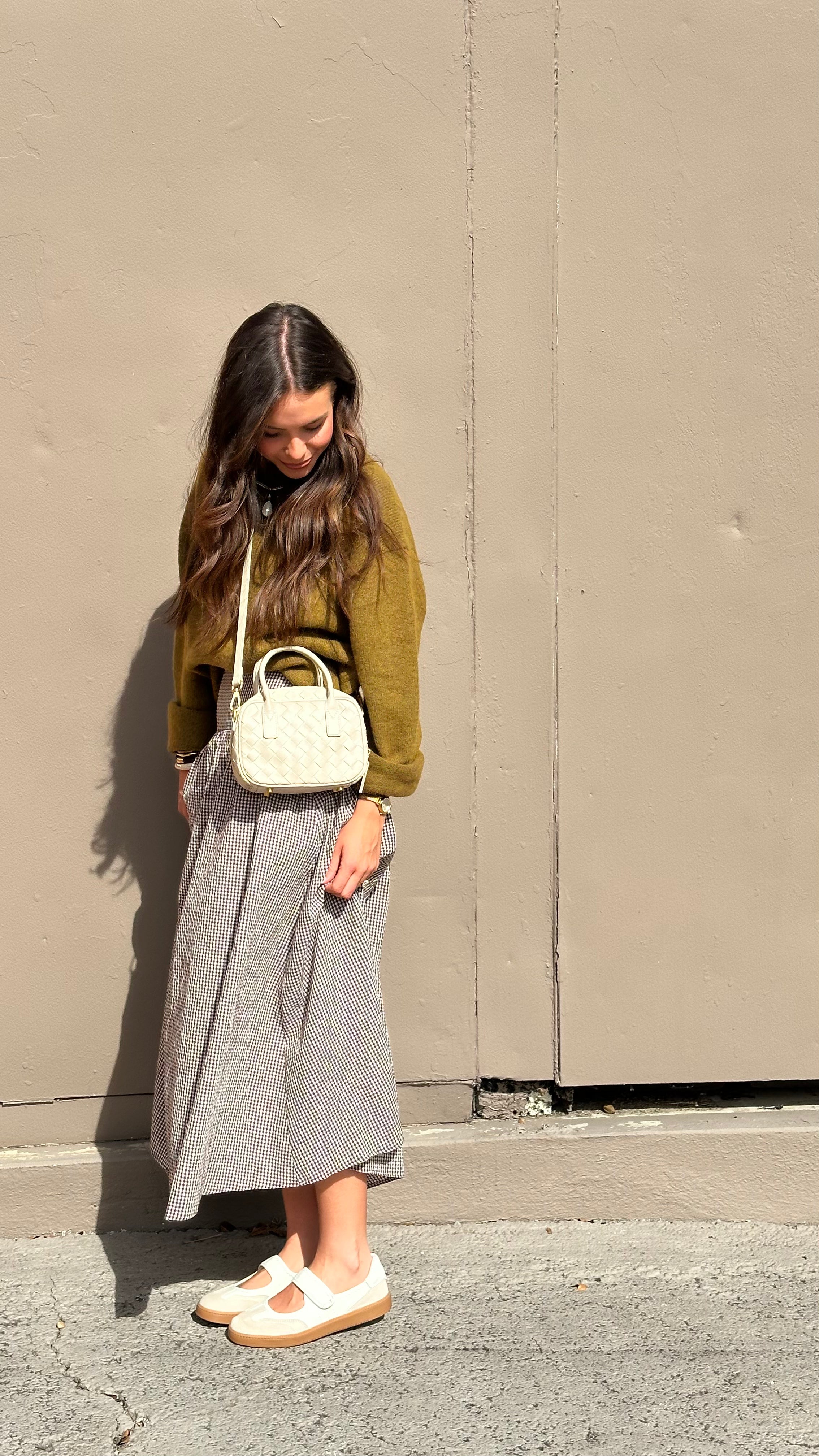 Gingham Midi Skirt - Brown