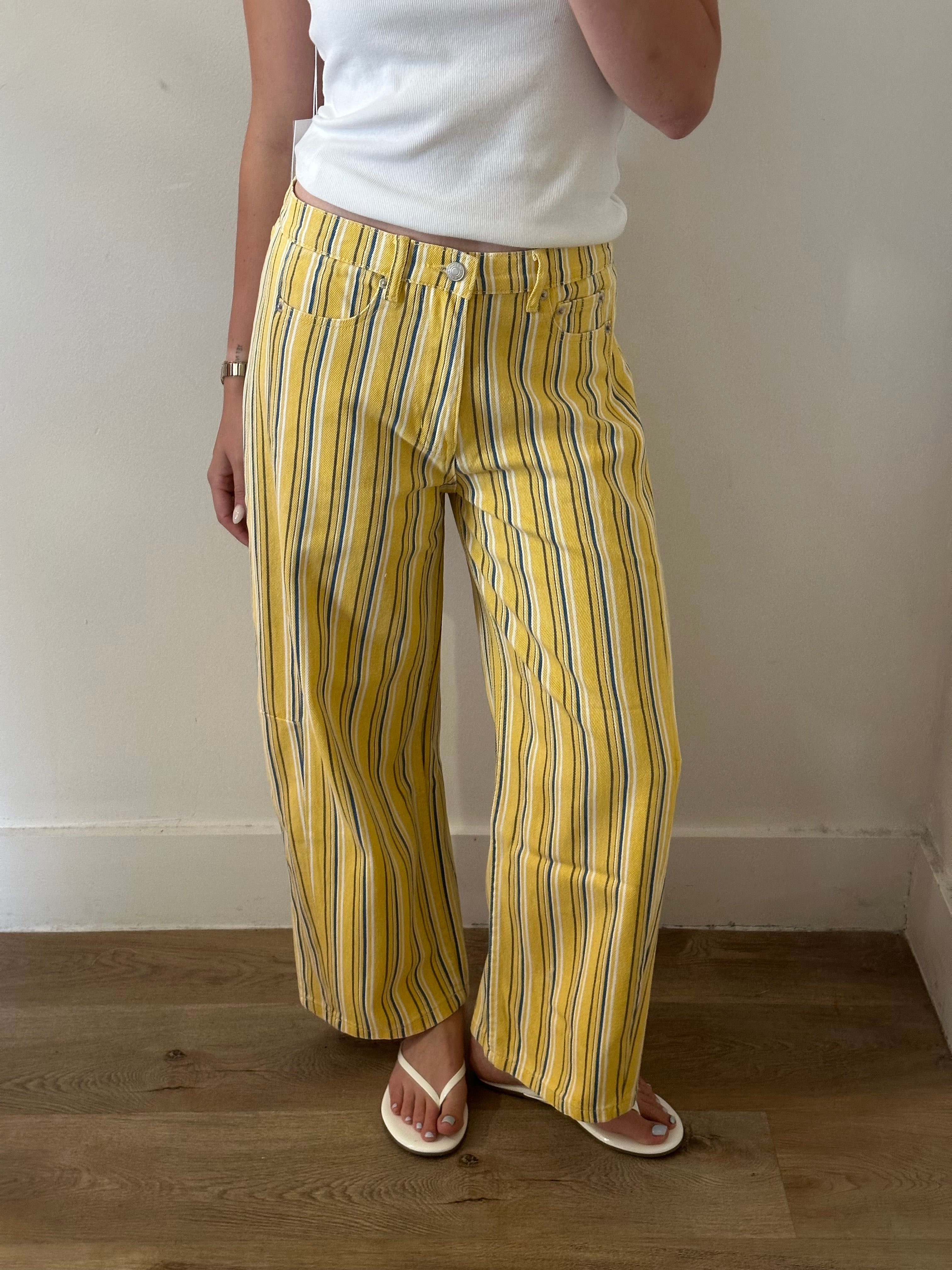 Striped Barrel Pants - Yellow