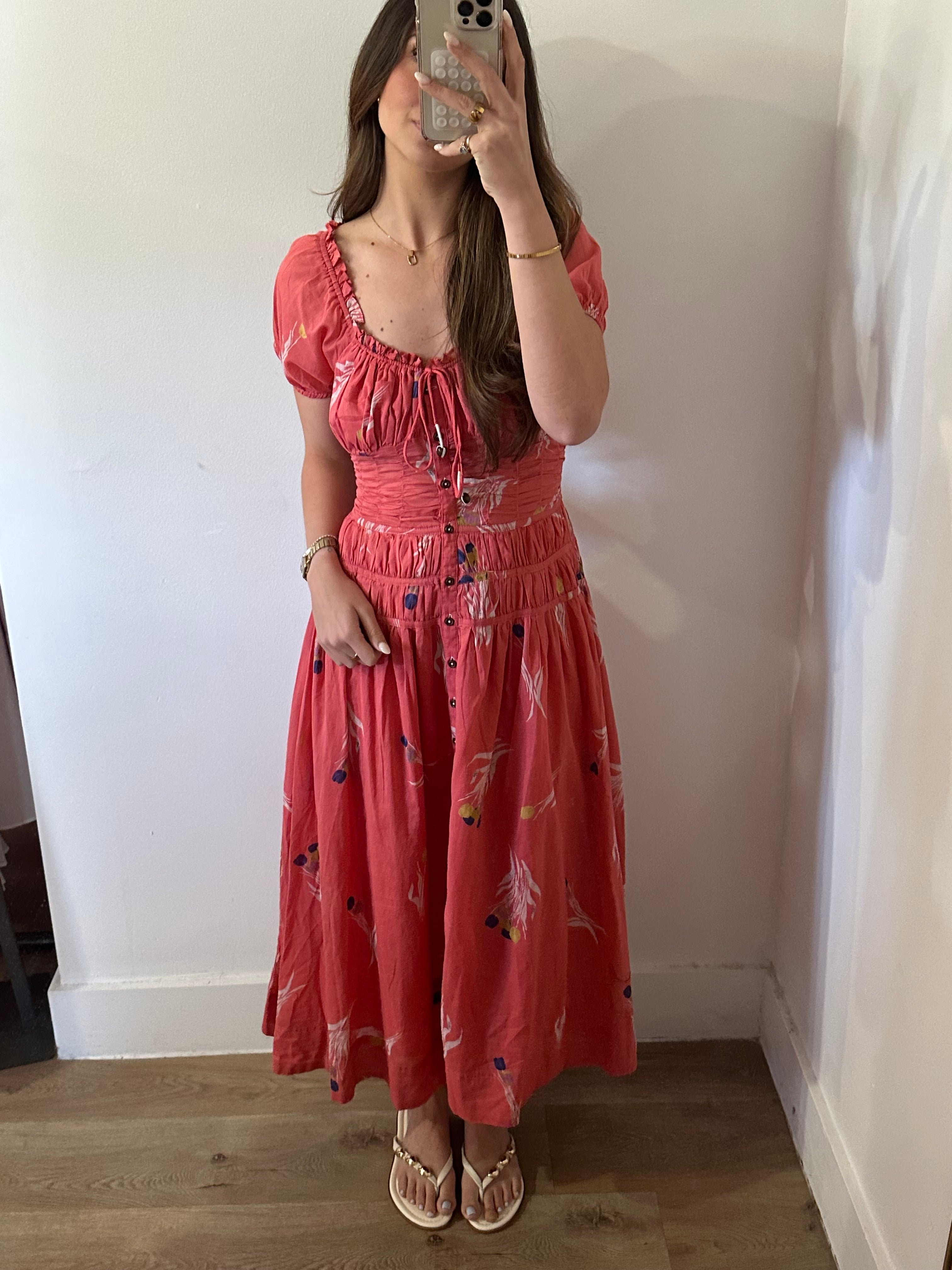Free People Complete Me Midi Dress - Coral Combo