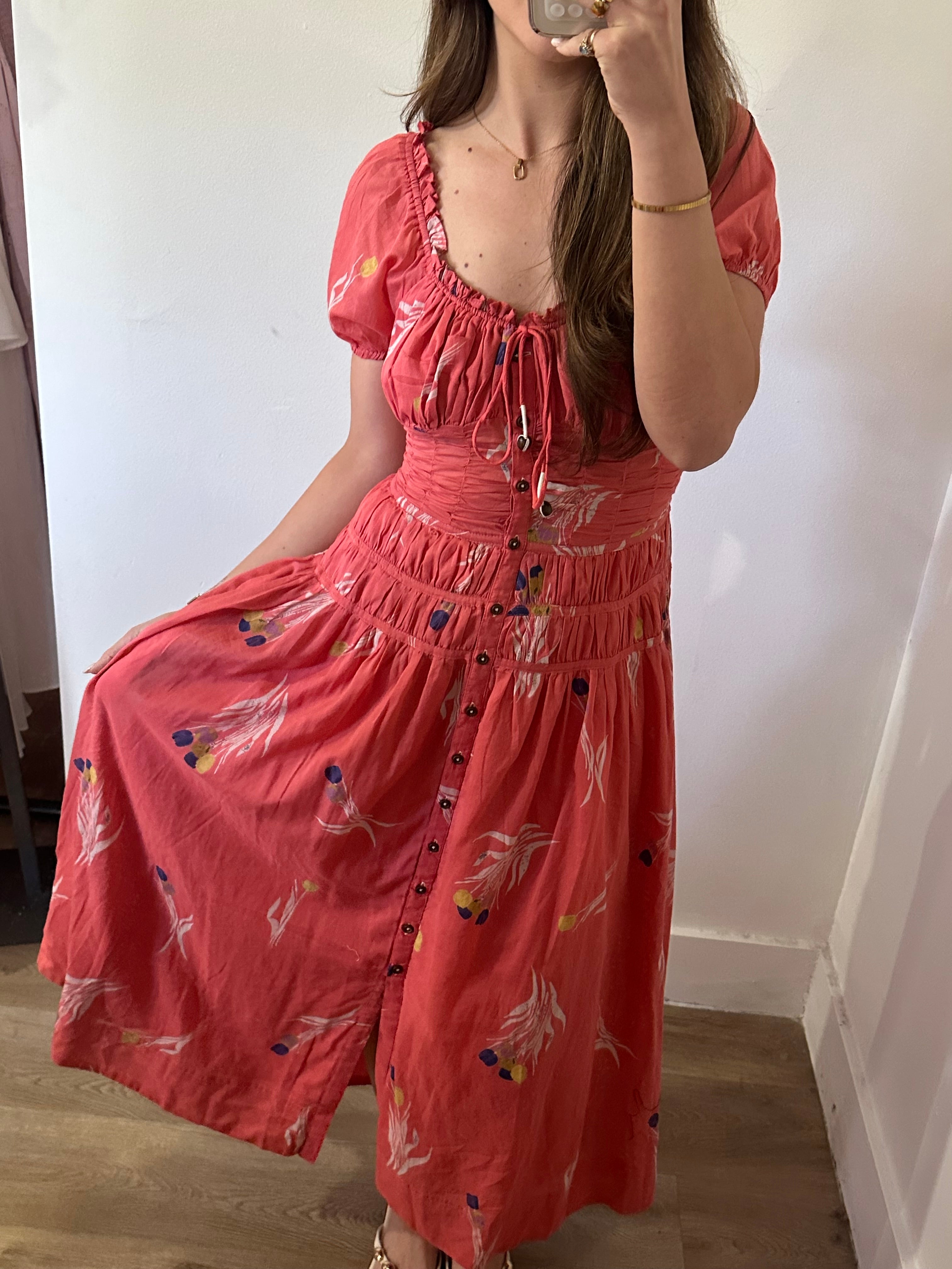 Free People Complete Me Midi Dress - Coral Combo