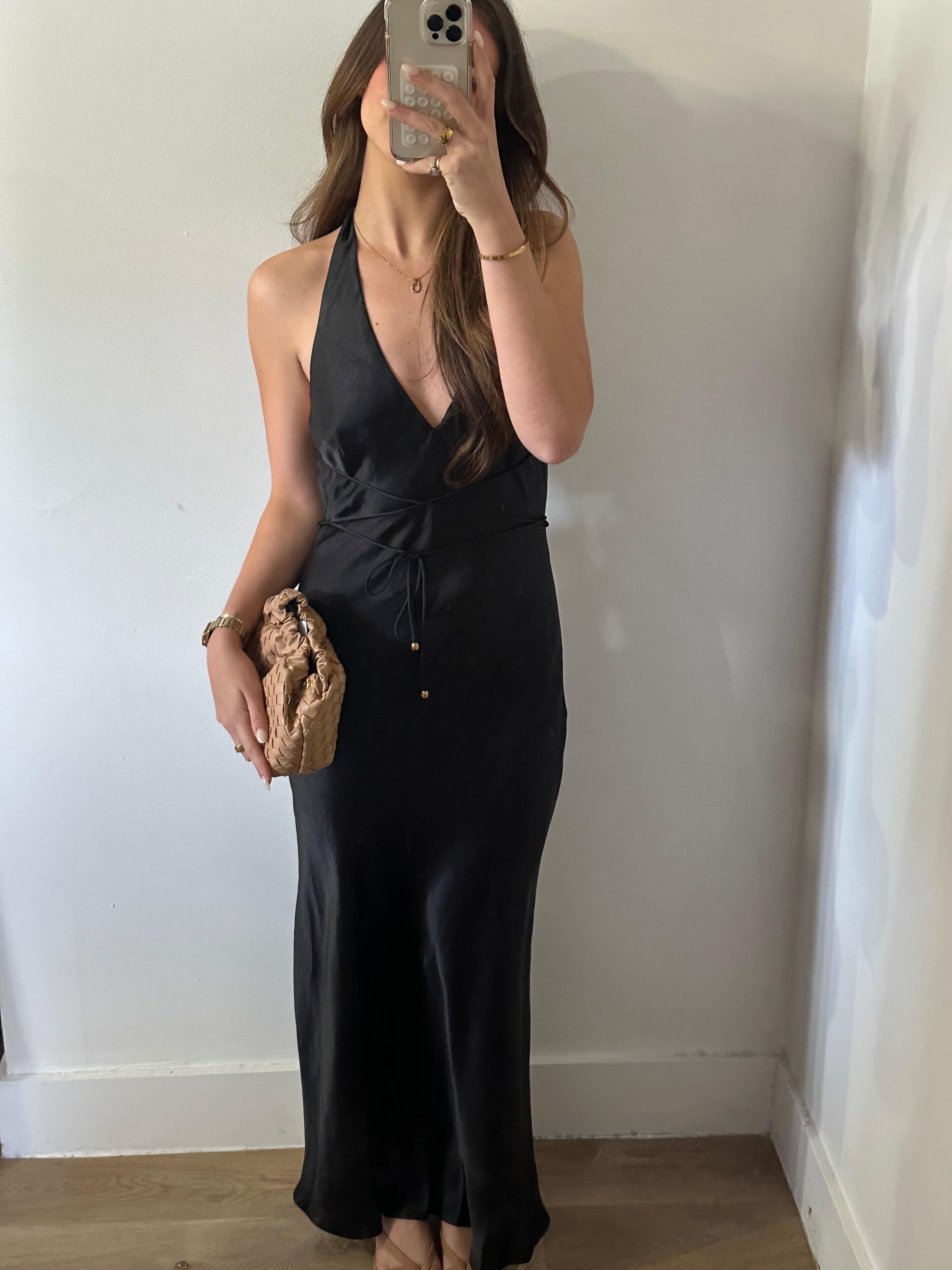 Satin Halter Neck Maxi Dress