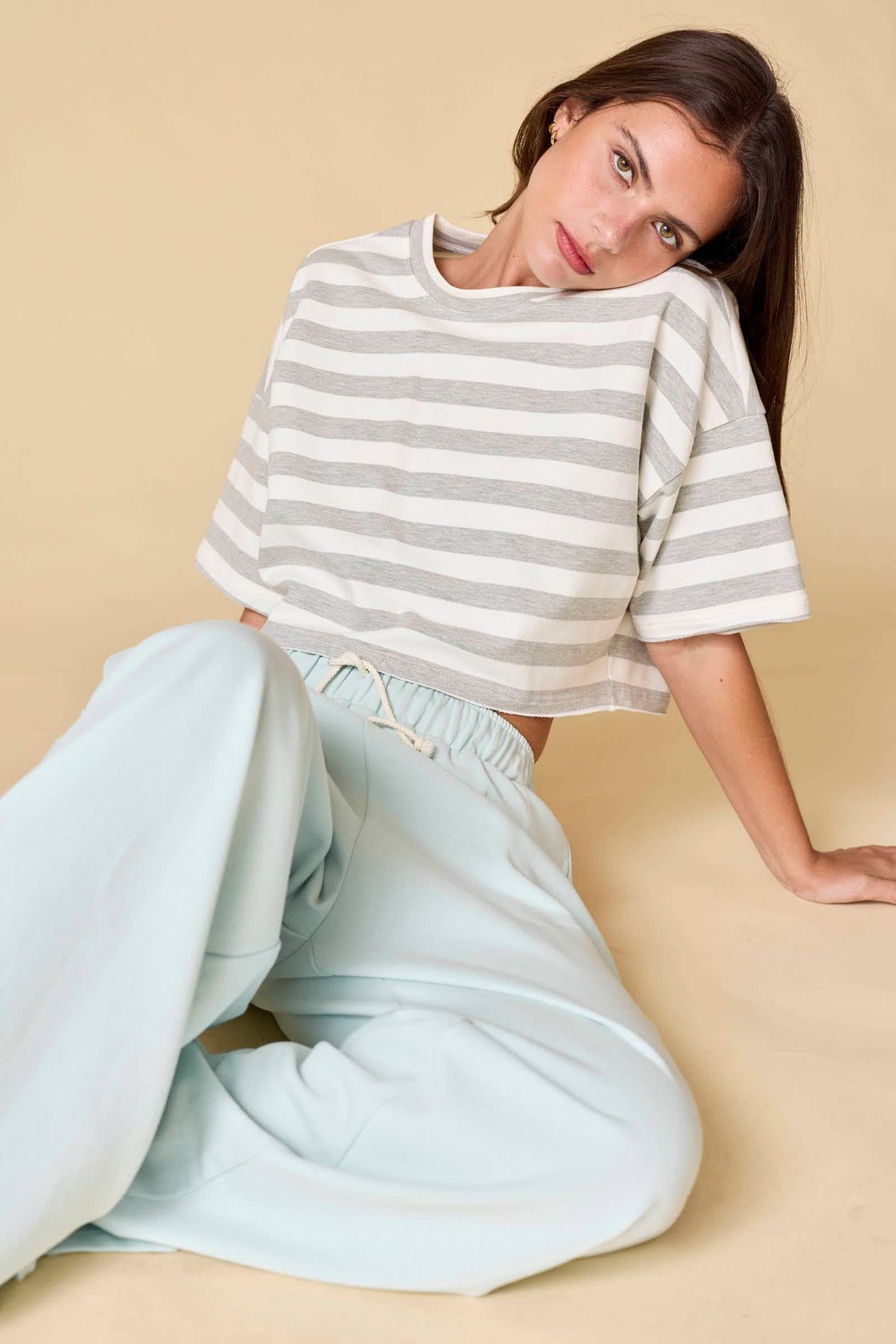Striped Short Sleeve Crop Top