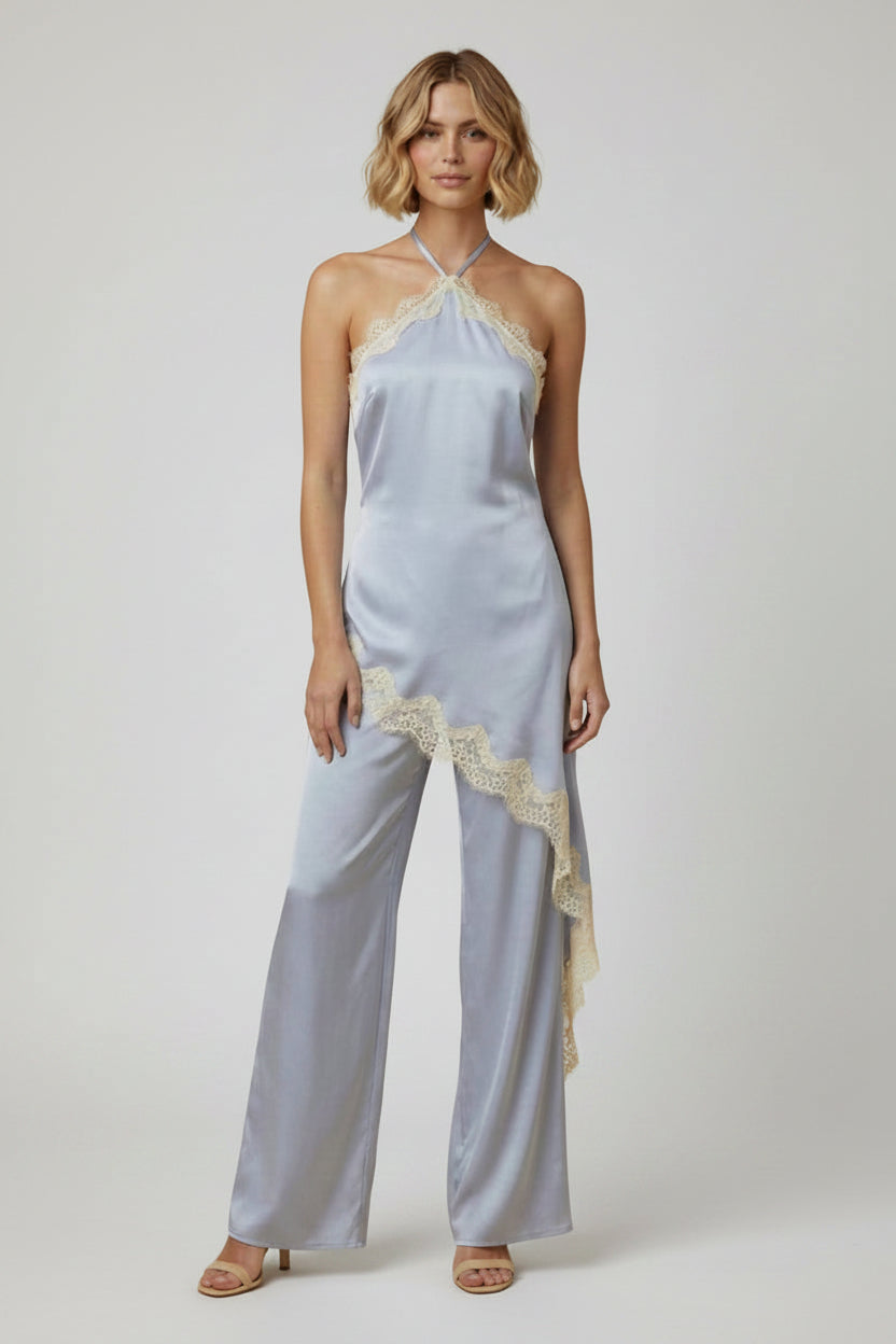 Satin Lace Halter Jumpsuit
