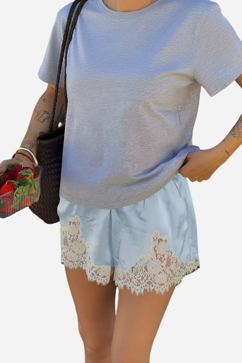Satin Lace Shorts - Blue