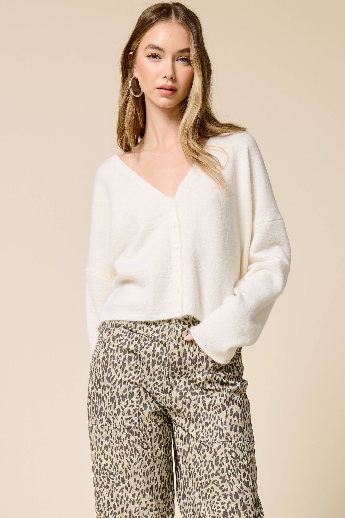 Carolyn V-Neck Cardigan - Ivory