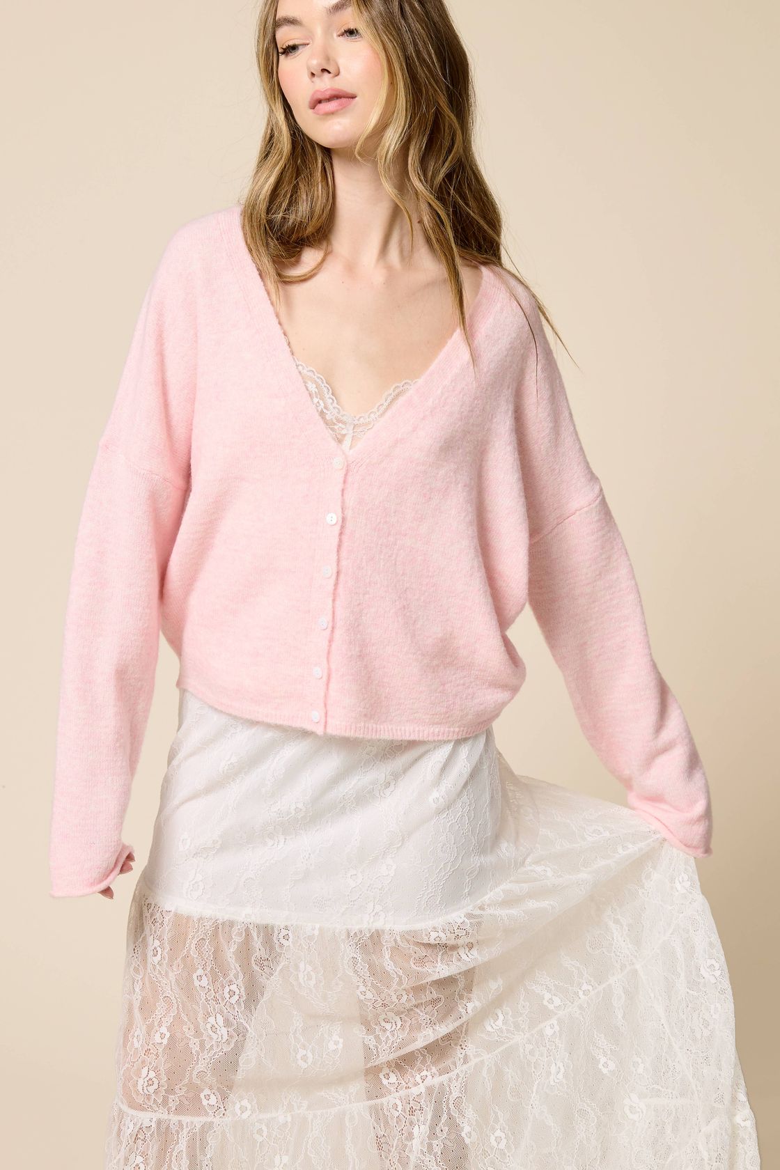 Carolyn V-Neck Cardigan - Sherbert