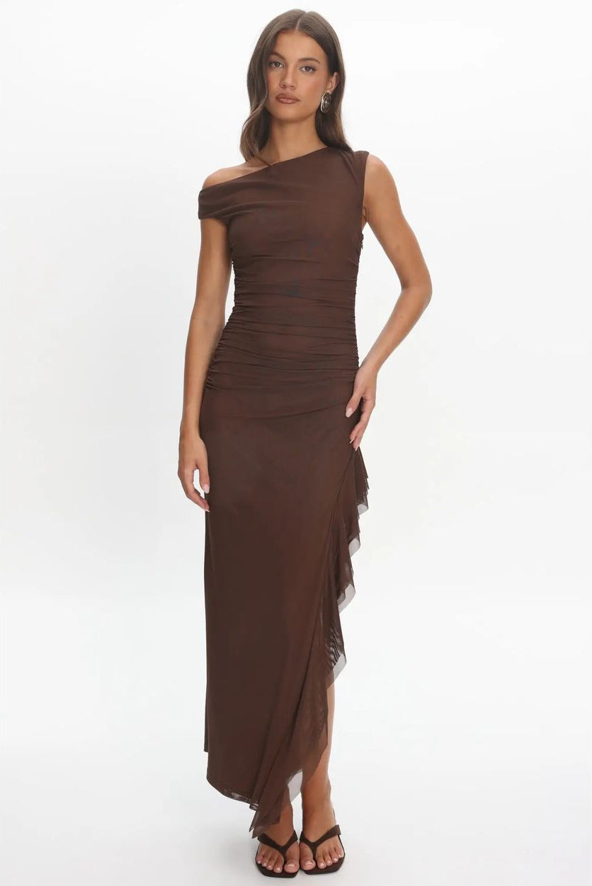 One Shoulder Ruffled Maxi Dress