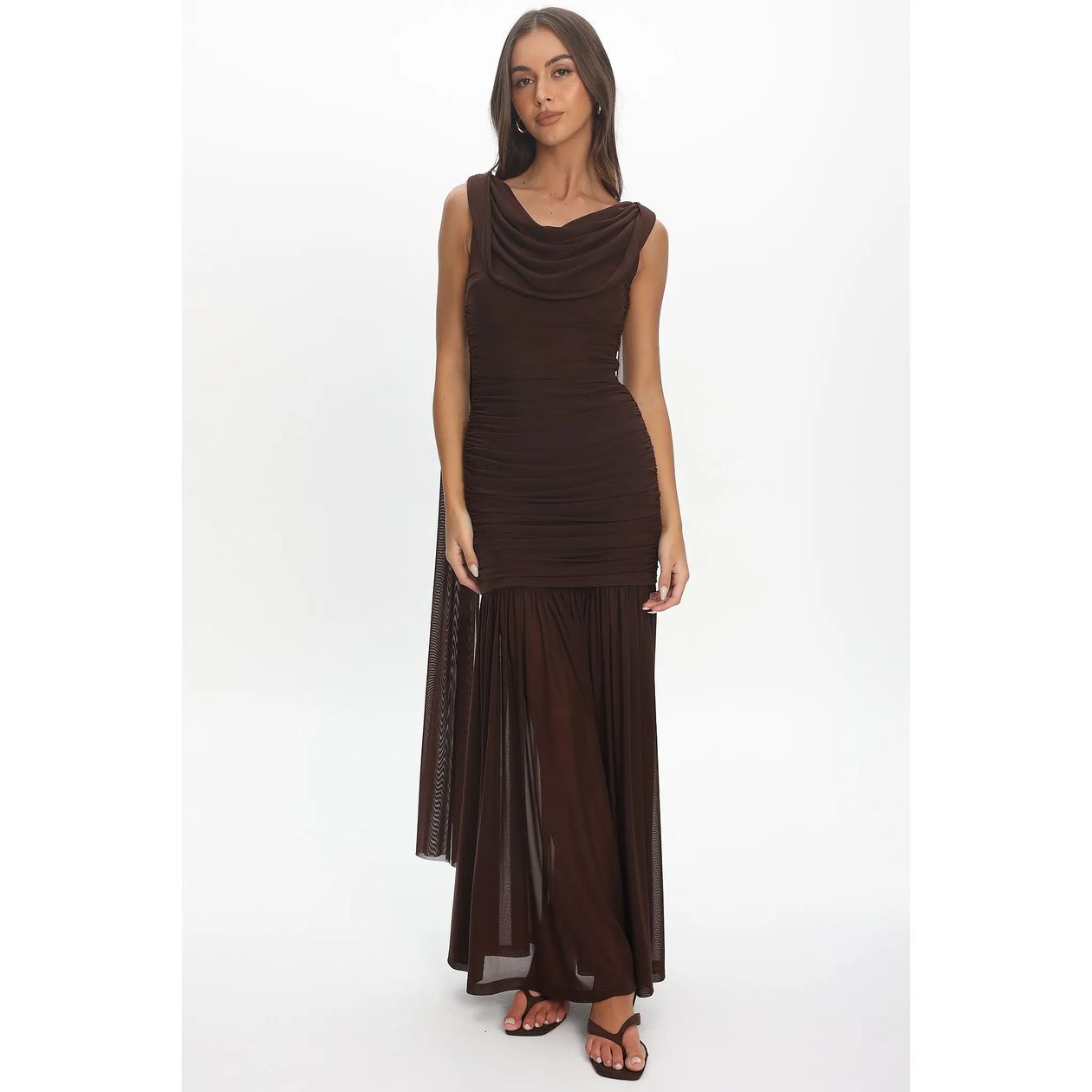Cowl Neck Open Back Maxi Dress