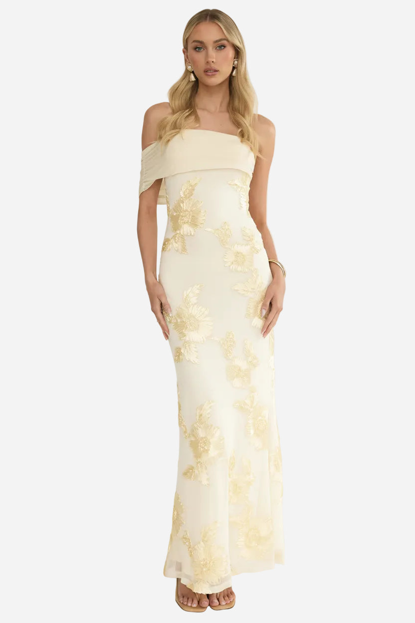 Off Shoulder Embroidered Maxi Dress