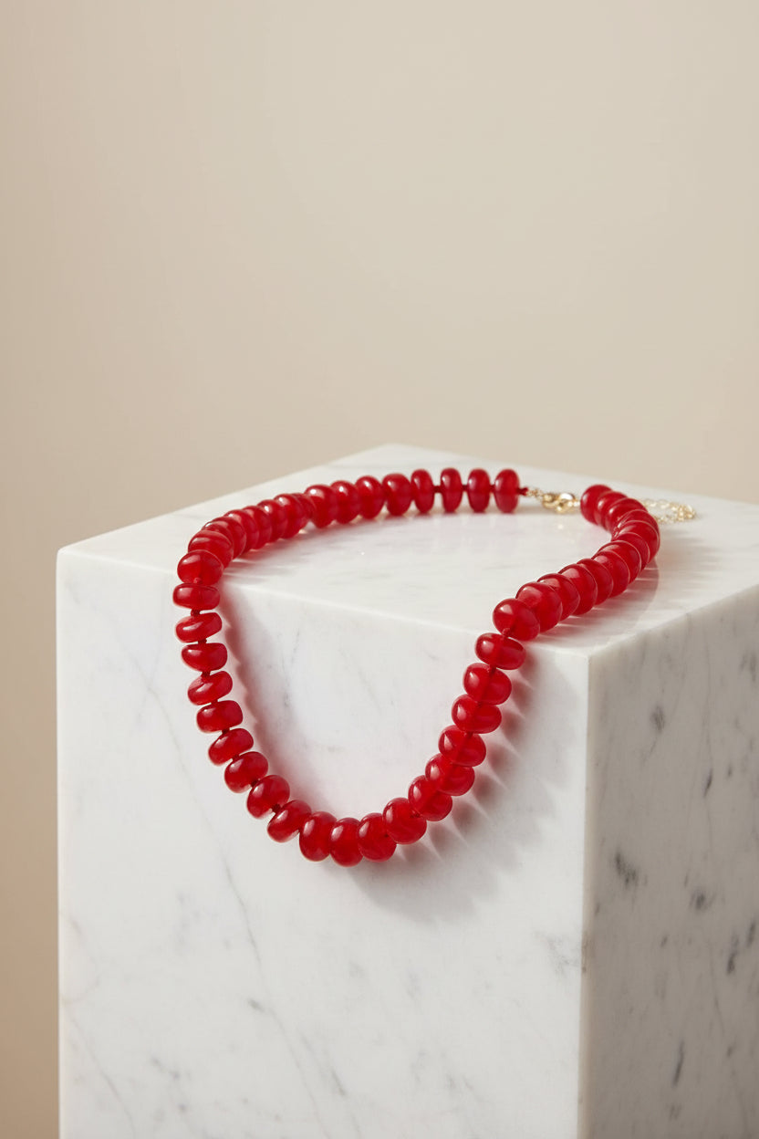 Beaded Chunky Necklace - Red