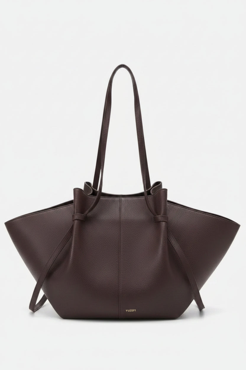 Large Capacity Leather Tote Bag - Coffee
