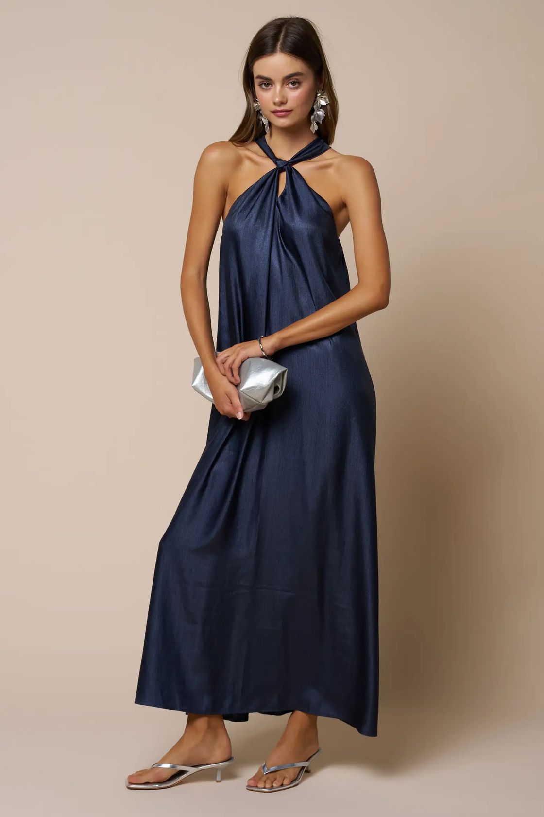 Back Bow Tie Halter Maxi Dress
