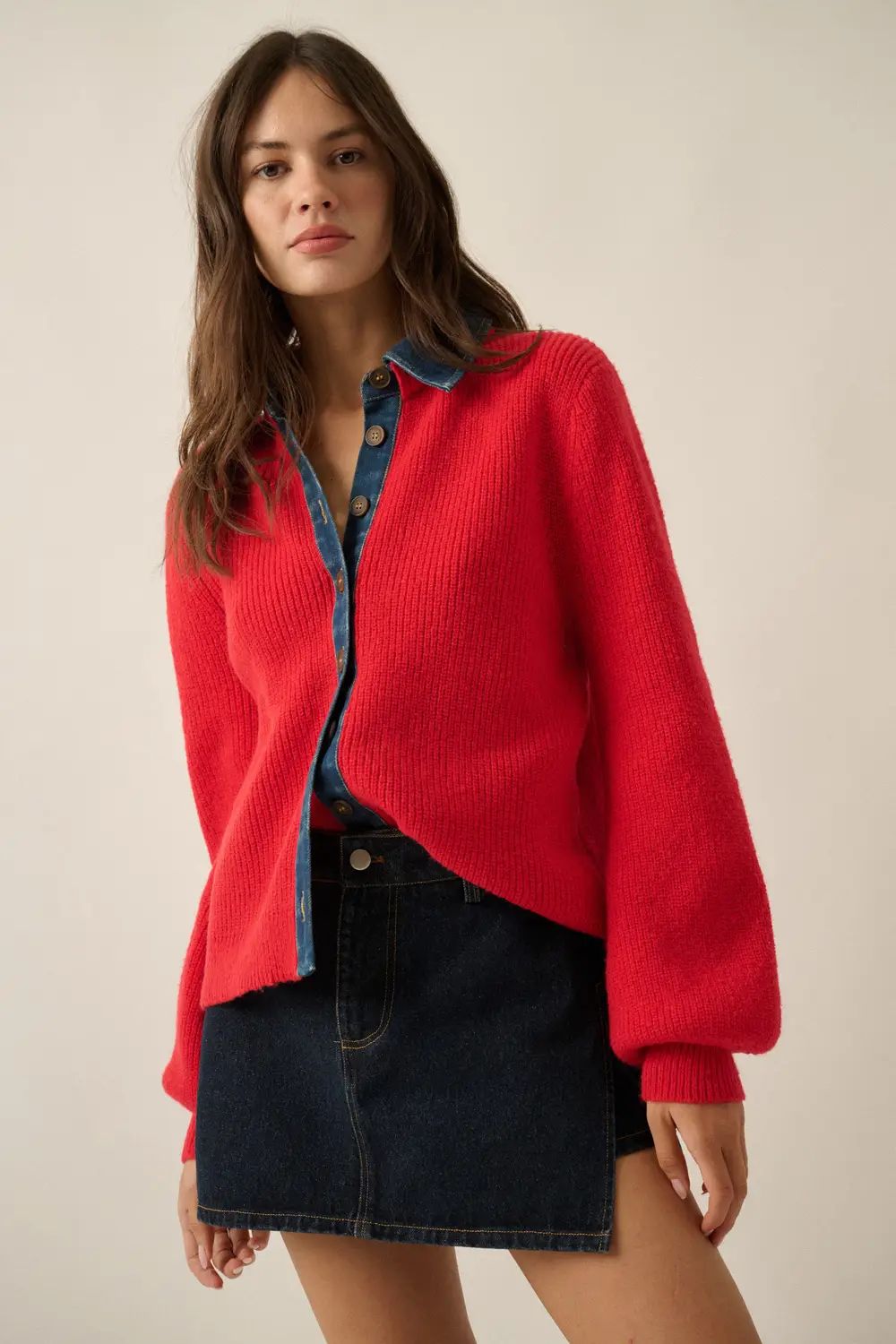 Chloe Button Down Cardigan - Cherry