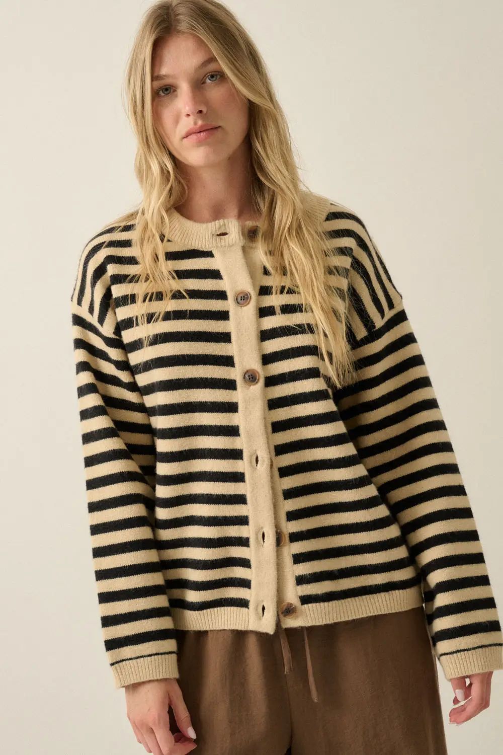Carrie Striped Cardigan - Oatmeal