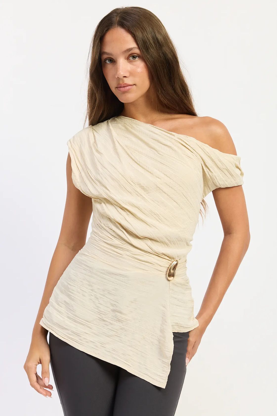 Asymmetrical Satin Drape Top
