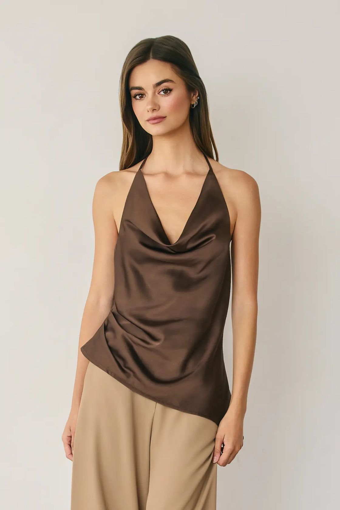 Satin Asymmetrical Hem Halter Top