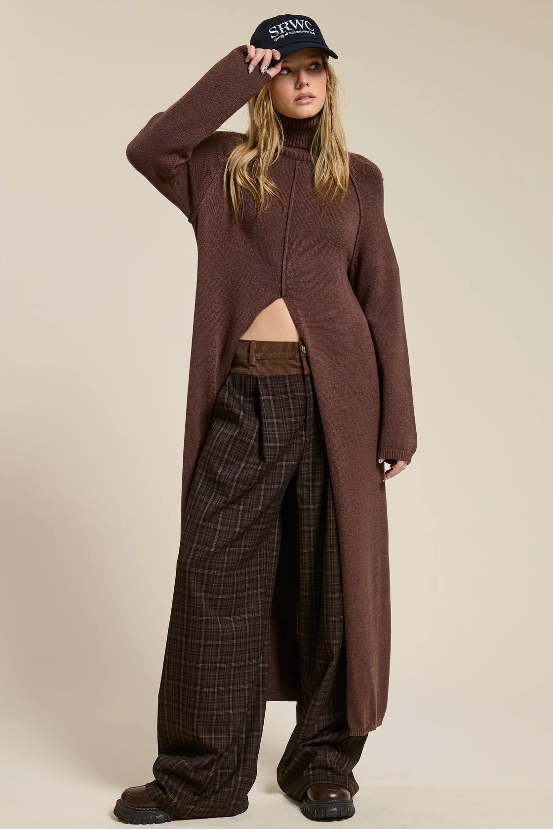 Turtleneck Tunic Sweater Dress - Brown
